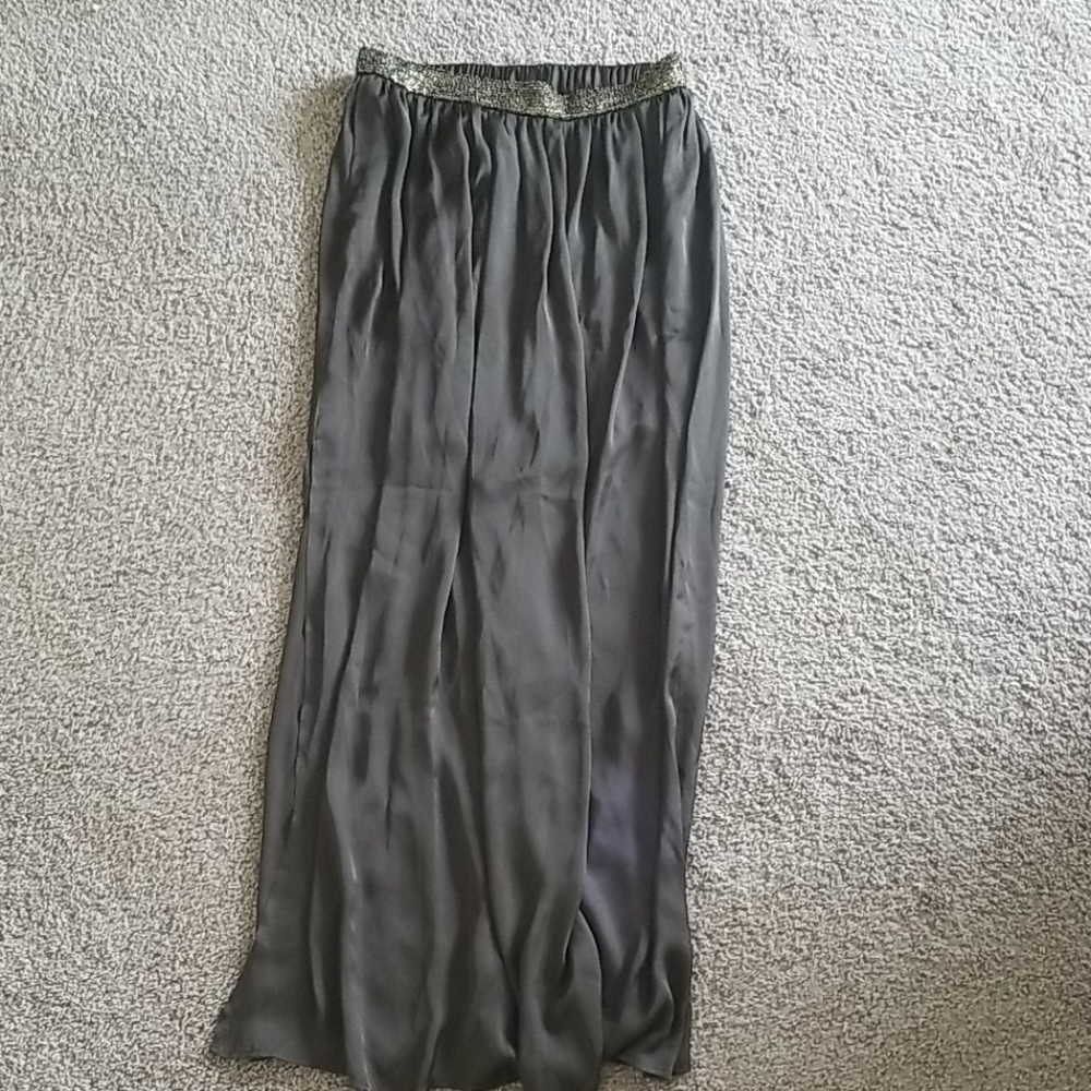 Satin emerald green maxi skirt